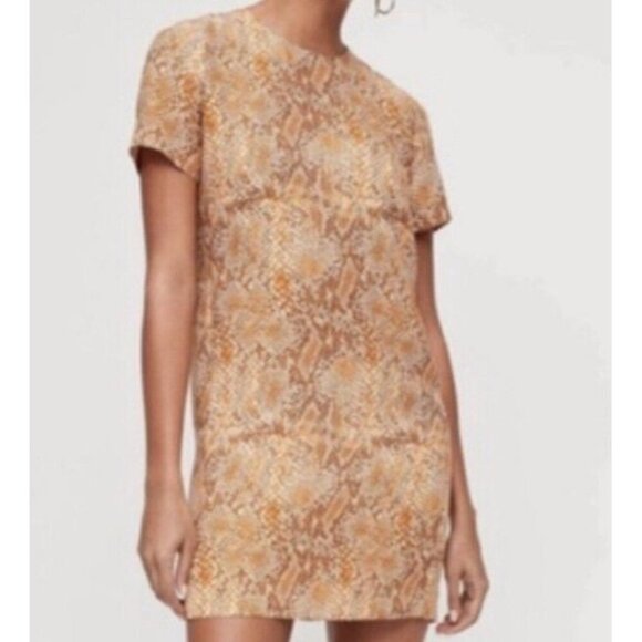 Babaton Mini Dress Size 2 Patricio Snake Print Shift Shirt Yellow Aritzia Office - Picture 2 of 6